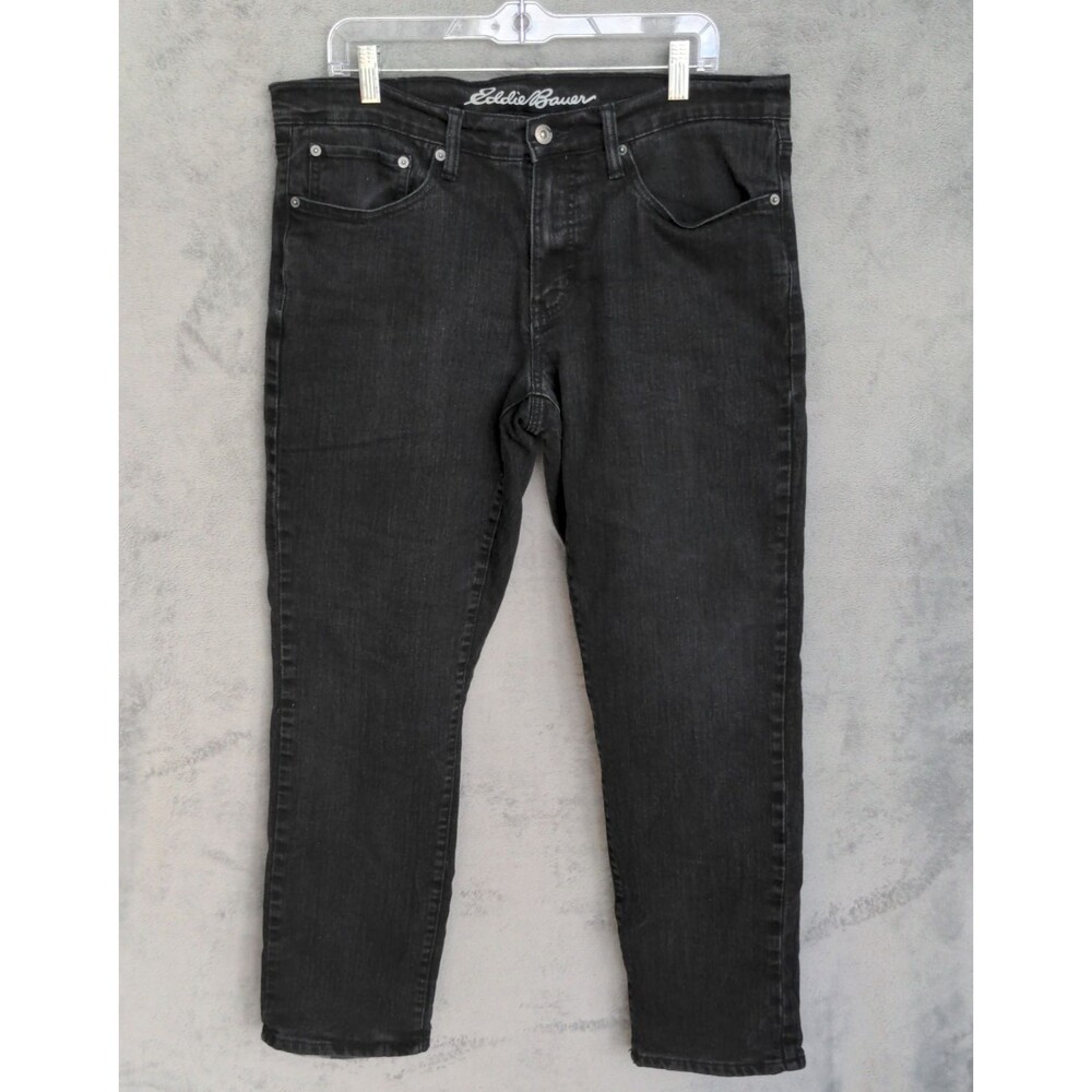 Eddie Bauer Fleece Lined Jeans Men's 34x32 Black Straight Fit Denim Heavy Weight